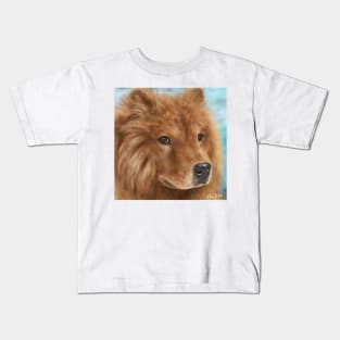 Painting of a Fluffy Brown Chow Chow Dog Kids T-Shirt